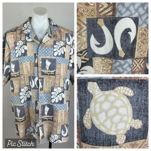 Makapuu Authentic Manaiakalani Fish Hook and Sea Turtle Hawaiian Shirt Size XXL